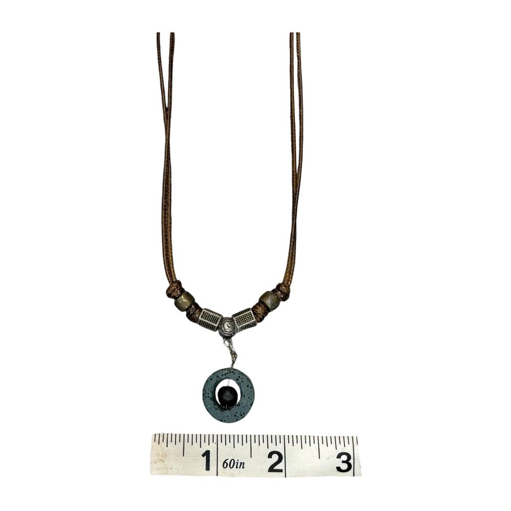 Paparazzi Brown Cord Boho Necklace with Circular Pendant & Beaded Accents - Picture 6 of 7